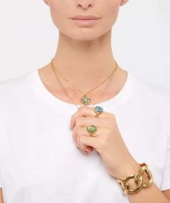 Alternative view of GOOSSENS PARIS Bague Cabochon Ovale Cristal De Roche Vert Clair
