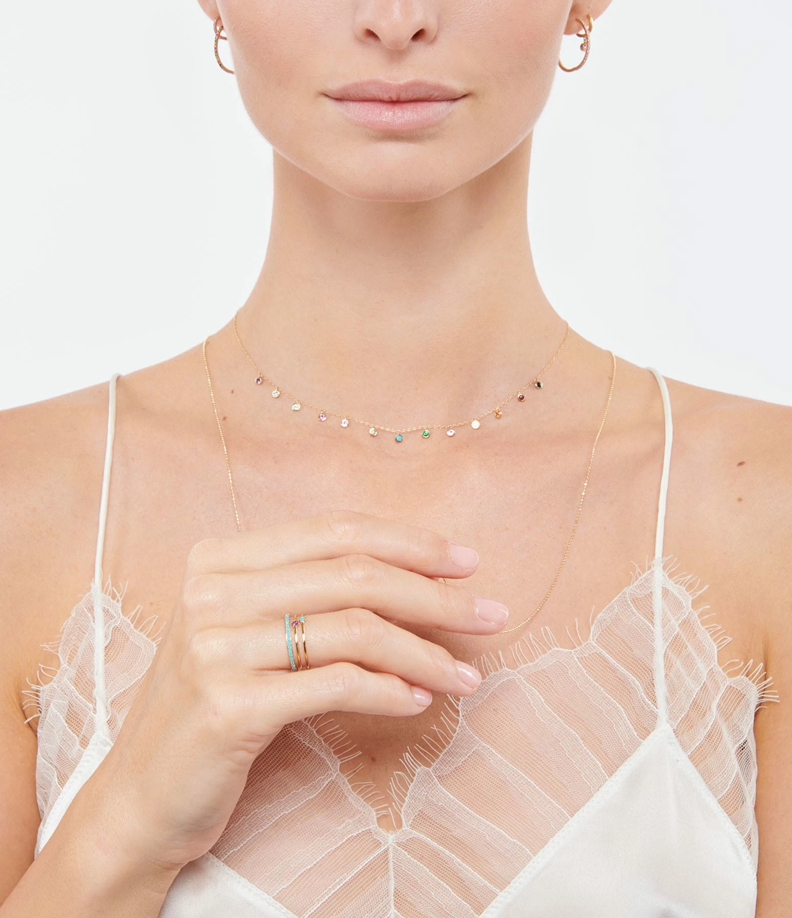 AND...PARIS Bague Alliance Pavée Turquoises Or Jaune – Image 2