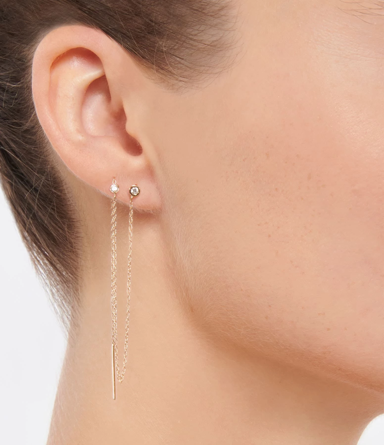 AND...PARIS Boucle D'oreille Chaîne 2 Diamants Or (vendue à L'unité) – Image 2