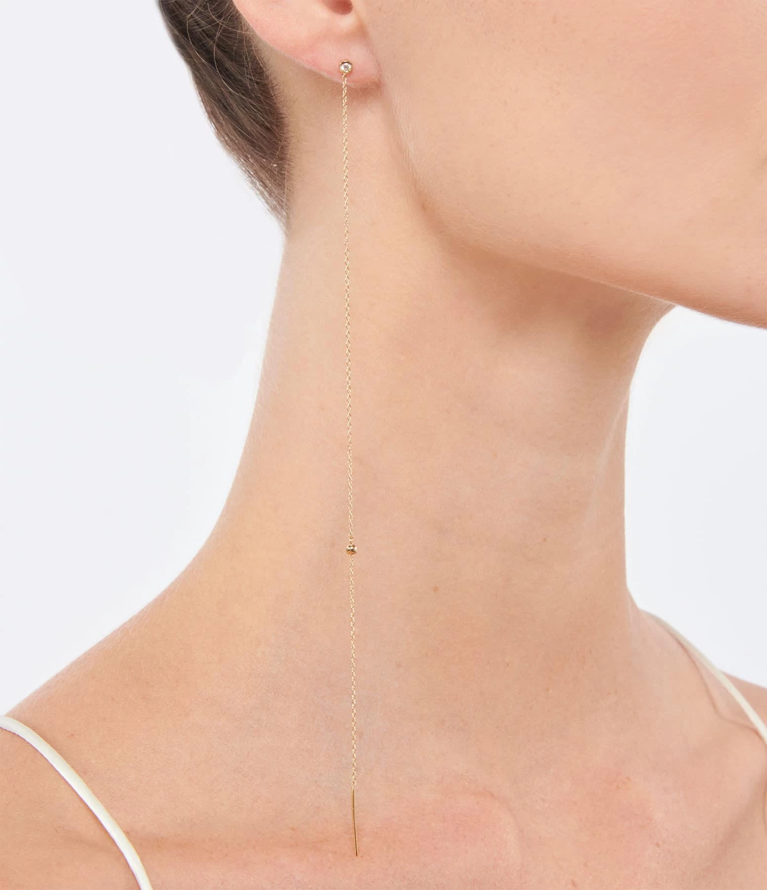 AND...PARIS Boucle D'oreille Chaîne 2 Diamants Or (vendue à L'unité) – Image 3