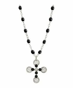 GIGI CLOZEAU Collier Perles Résine Croix Dentelle Diamants Or Blanc