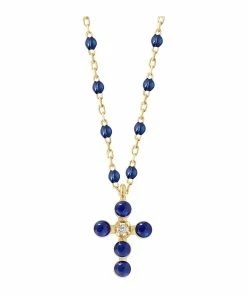 GIGI CLOZEAU Collier Mini Gigi Résine Croix Perlée Diamants Or Jaune