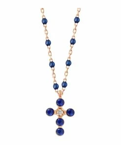 GIGI CLOZEAU Collier Mini Gigi Résine Croix Perlée Diamants Or Rose