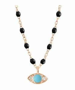 GIGI CLOZEAU Collier Eye Soirée Perles Résine Turquoise Diamants Or Rose