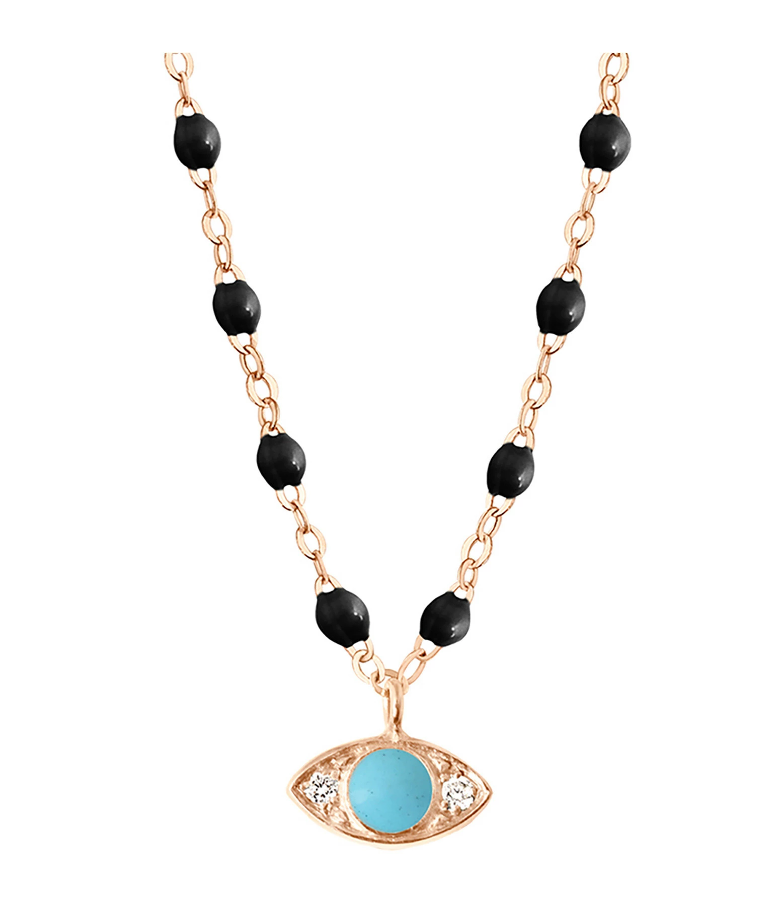 GIGI CLOZEAU Collier Eye Soirée Perles Résine Turquoise Diamants Or Rose 3 GIGI CLOZEAU Collier Eye Soirée Perles Résine Turquoise Diamants Or Rose