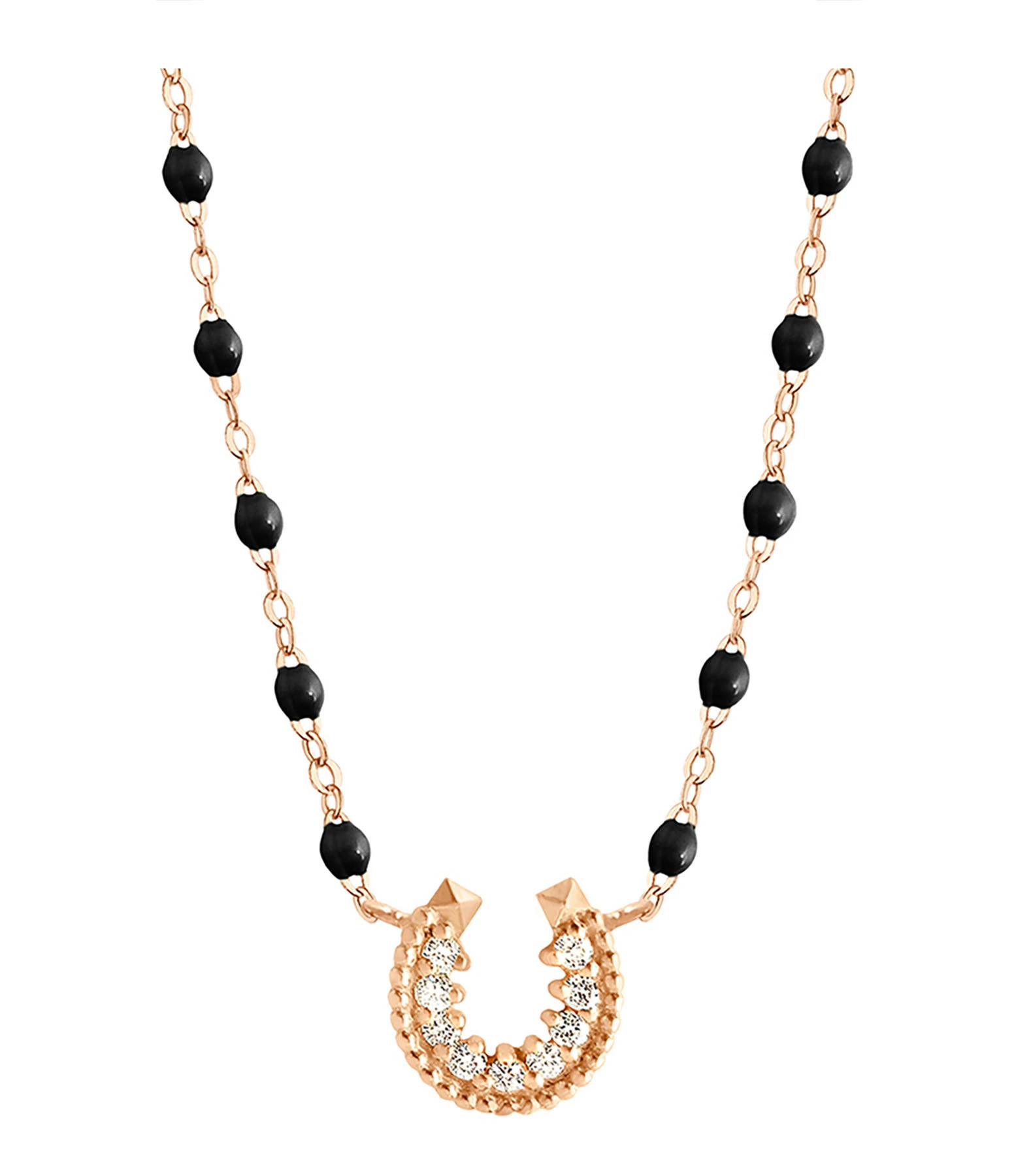 GIGI CLOZEAU Collier Perles Résine Fer à Cheval Diamants Or Rose 3 GIGI CLOZEAU Collier Perles Résine Fer à Cheval Diamants Or Rose