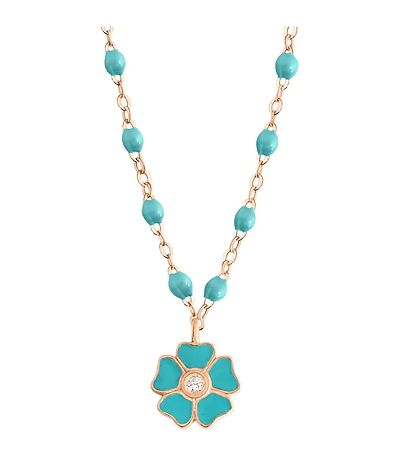 GIGI CLOZEAU Collier Perles Résine Fleur Diamant Or Rose – Image 3