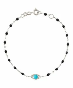 GIGI CLOZEAU Bracelet Eye Soirée Résine Turquoise Diamants Or Blanc