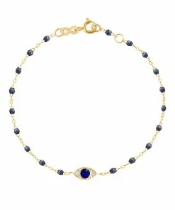 GIGI CLOZEAU Bracelet Eye Soirée Résine Bleu De Prusse Diamants Or Jaune