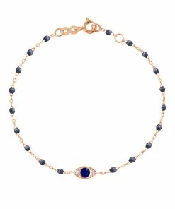 GIGI CLOZEAU Bracelet Eye Soirée Résine Bleu De Prusse Diamants Or Rose