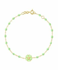 GIGI CLOZEAU Bracelet Perles Résine Fleur Diamant Or Jaune