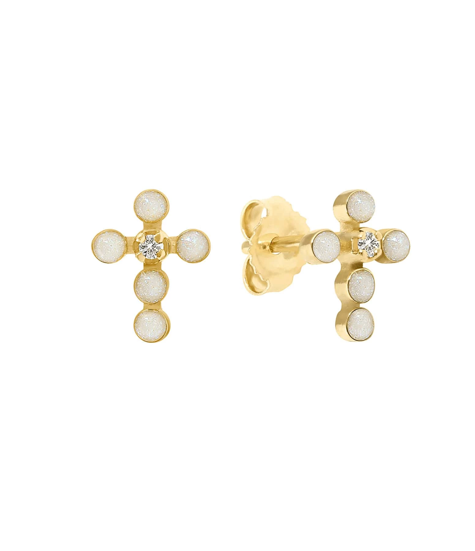 GIGI CLOZEAU Boucles D'oreilles Croix Perlée Résine Diamants Or Jaune 3 GIGI CLOZEAU Boucles D'oreilles Croix Perlée Résine Diamants Or Jaune