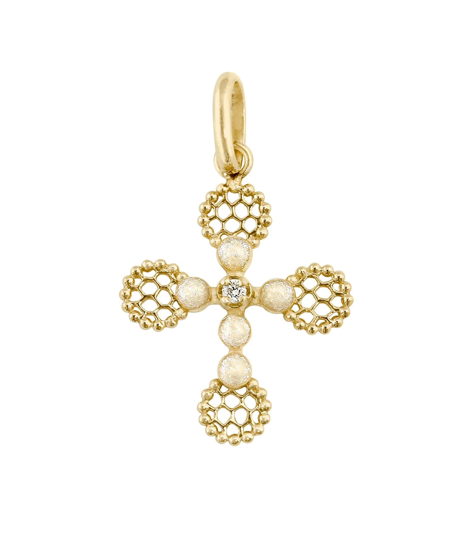 GIGI CLOZEAU Pendentif Croix Dentelle Résine Diamants Or Jaune 3 GIGI CLOZEAU Pendentif Croix Dentelle Résine Diamants Or Jaune