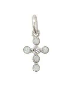 GIGI CLOZEAU Pendentif Croix Perlée Résine Diamants Or Blanc