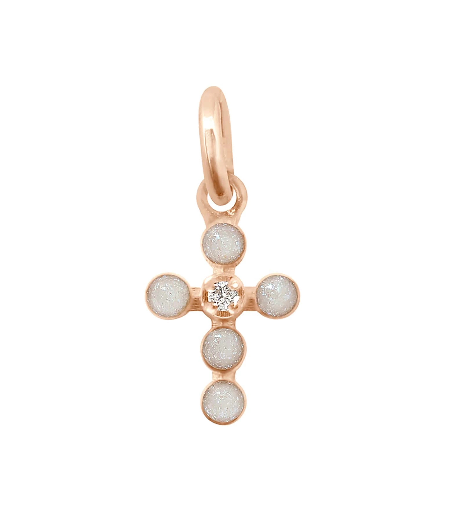 GIGI CLOZEAU Pendentif Croix Perlée Résine Diamants Or Rose 3 GIGI CLOZEAU Pendentif Croix Perlée Résine Diamants Or Rose