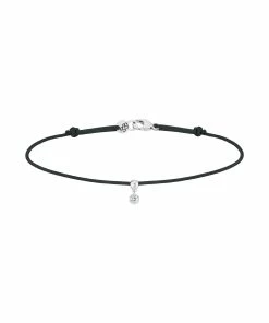 LA BRUNE & LA BLONDE Bracelet BB Diamant Brillant Cordon Noir Or Blanc