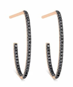 Ginette NY Créoles Ellipses & Sequins Or Rose Diamants Noirs