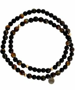 LSONGE Bracelet Double 4 Perles Onyx Œil De Tigre