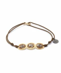 LSONGE Bracelet Cordon Éclat XS 3 Médailles Taupe