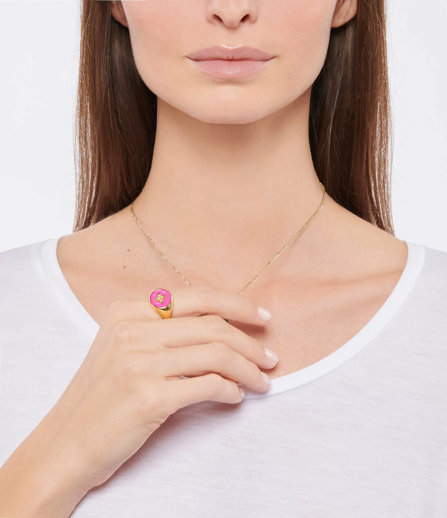 CABIROL Chevalière Croisette Vermeil Fushia 4 CABIROL Chevalière Croisette Vermeil Fushia – Image 2