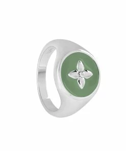 CABIROL Chevalière Croisette Argent Kaki