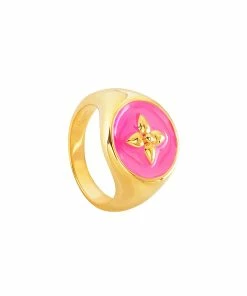 CABIROL Chevalière Croisette Vermeil Fushia