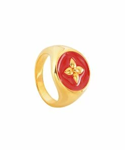 CABIROL Chevalière Croisette Vermeil Rouge Impérial