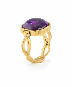 GOOSSENS PARIS Bague Cabochon Carré Cristal De Roche Violet Améthyste