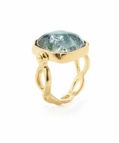 GOOSSENS PARIS Bague Cabochon Carré Cristal De Roche Bleu Denim