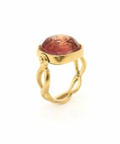 GOOSSENS PARIS Bague Cabochon Carré Cristal De Roche Vieux Rose