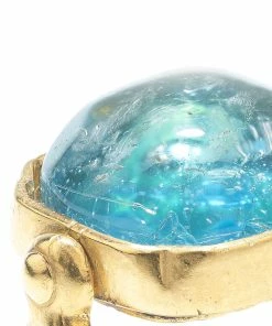 Alternative view of GOOSSENS PARIS Bague Cabochon Carré Cristal De Roche Bleu Aqua