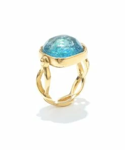 GOOSSENS PARIS Bague Cabochon Carré Cristal De Roche Bleu Aqua