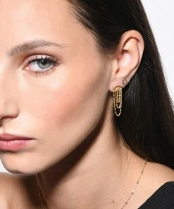 CHARLET Boucle D'oreille Diamantée 3 Chaînes Or Jaune (vendue à L'unité) -Boutique Gigi Clozeau charl look20221129 133