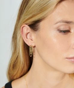 CHARLET Boucle D'oreille Diamantée 3 Chaînes Or Jaune (vendue à L'unité) -Boutique Gigi Clozeau charl look20230119 90
