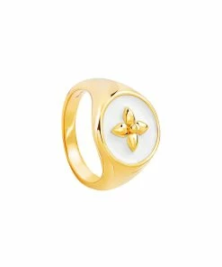 CABIROL Chevalière Croisette Vermeil Blanc