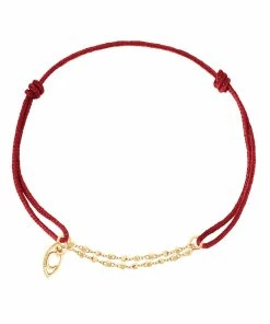 CHARLET Bracelet Diamantée Cordon Rouge Or Jaune