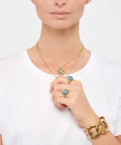 GOOSSENS PARIS Bague Cabochon Carré Cristal De Roche Bleu Denim -Boutique Gigi Clozeau gooss look20210430 149