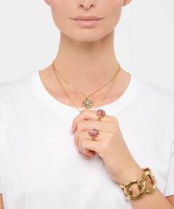 Alternative view of GOOSSENS PARIS Bague Cabochon Carré Cristal De Roche Vieux Rose