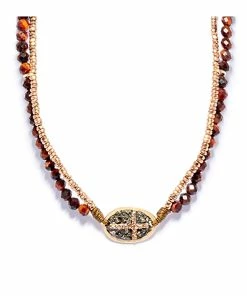 LSONGE Collier Lakota Croix Pyrite Rouge