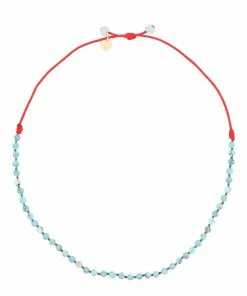 MON PRECIEUX GEM Bracelet Cheville Candies Turquoise Cordon Rouge