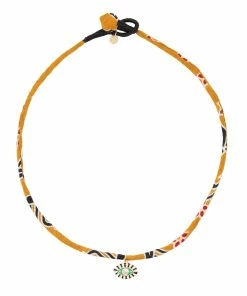 MON PRECIEUX GEM Collier Tissu Jaune Œil Emaillé Vert