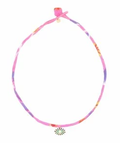 MON PRECIEUX GEM Collier Tissu Rose Violet Œil Emaillé Vert