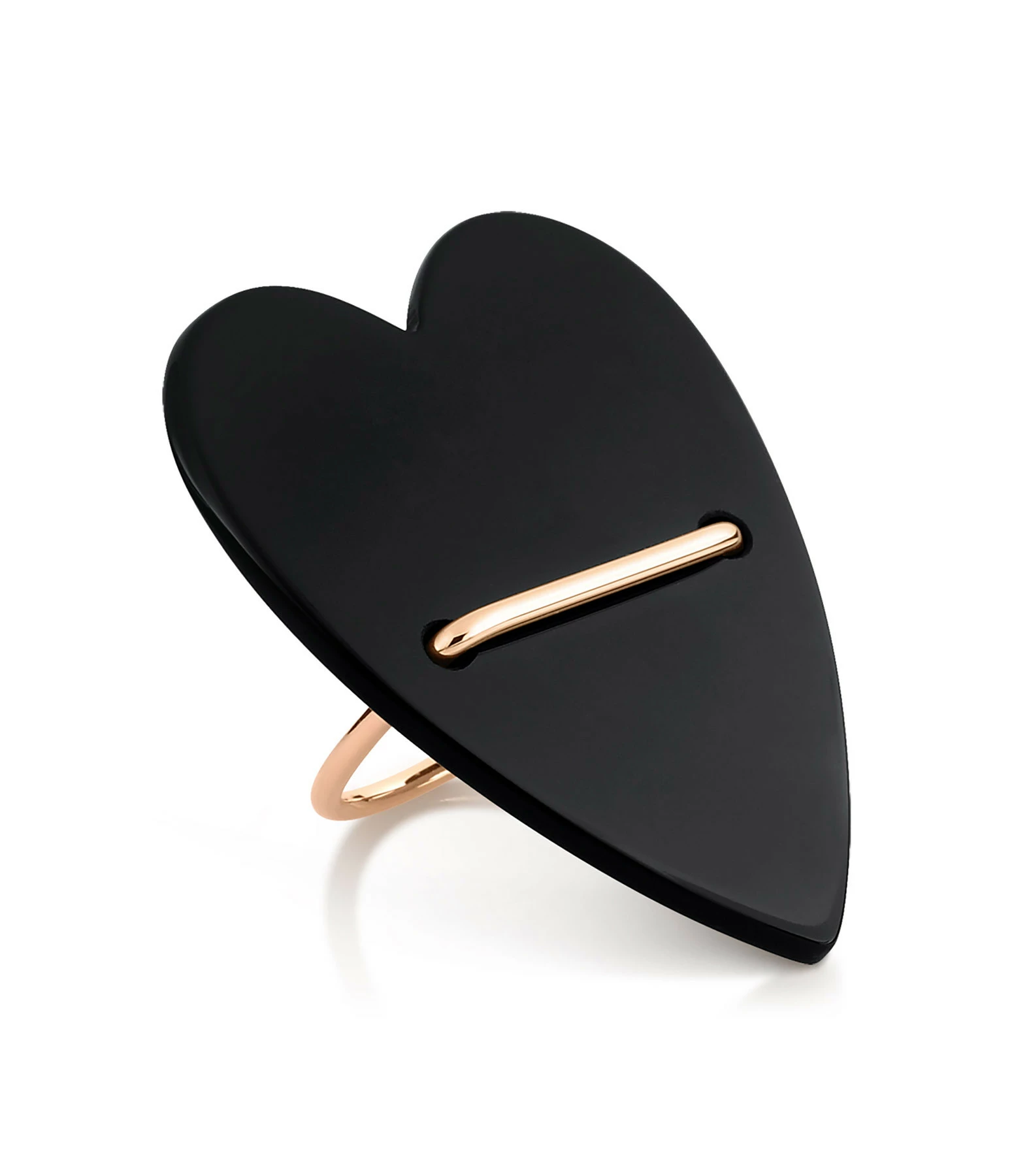 Ginette NY Bague Angèle Jumbo Cœur Or Rose Onyx 3 Ginette NY Bague Angèle Jumbo Cœur Or Rose Onyx