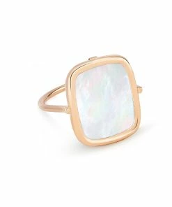 Ginette NY Bague Antique Nacre Blanche Or Rose