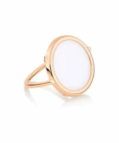 Ginette NY Bague Disc Or Rose Agate Blanche