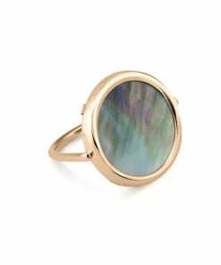 Ginette NY Bague Disc Or Rose Nacre Noire