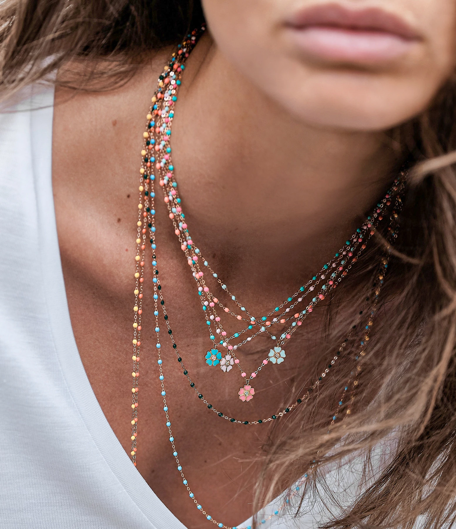 GIGI CLOZEAU Collier Perles Résine Fleur Diamant Or Rose – Image 9