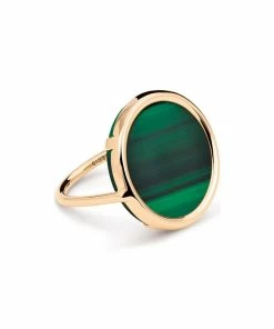 Ginette NY Bague Disc Or Rose Malachite