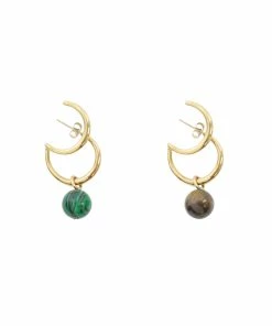 SHAKER JEWELS Boucles D'oreilles Milo Malachite Œil De Tigre Argent Doré