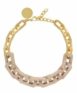 VANESSA BARONI Collier Edge Beige Travertin Doré